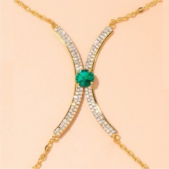 Square Crystal Chest Bracket Bra Chain Harness - one size - Picture 7 of 11